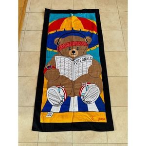 NWT 80s Beach Towel Juana TerriMondo 29" x 59" Bear Tennis Shoes 100% Cotton